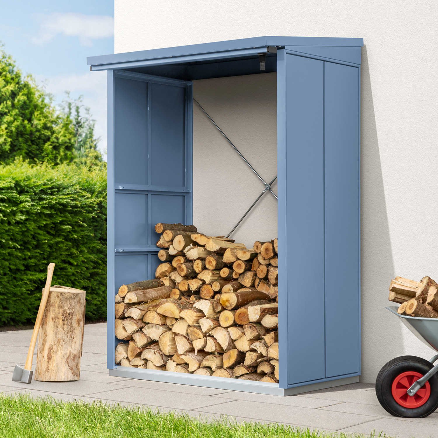 Hörmann EcostarMetall Kaminholzregal Elegant Typ 1, 123 x 103 cmtaubenblau123 x 103 x 198 cm (T x B x H)