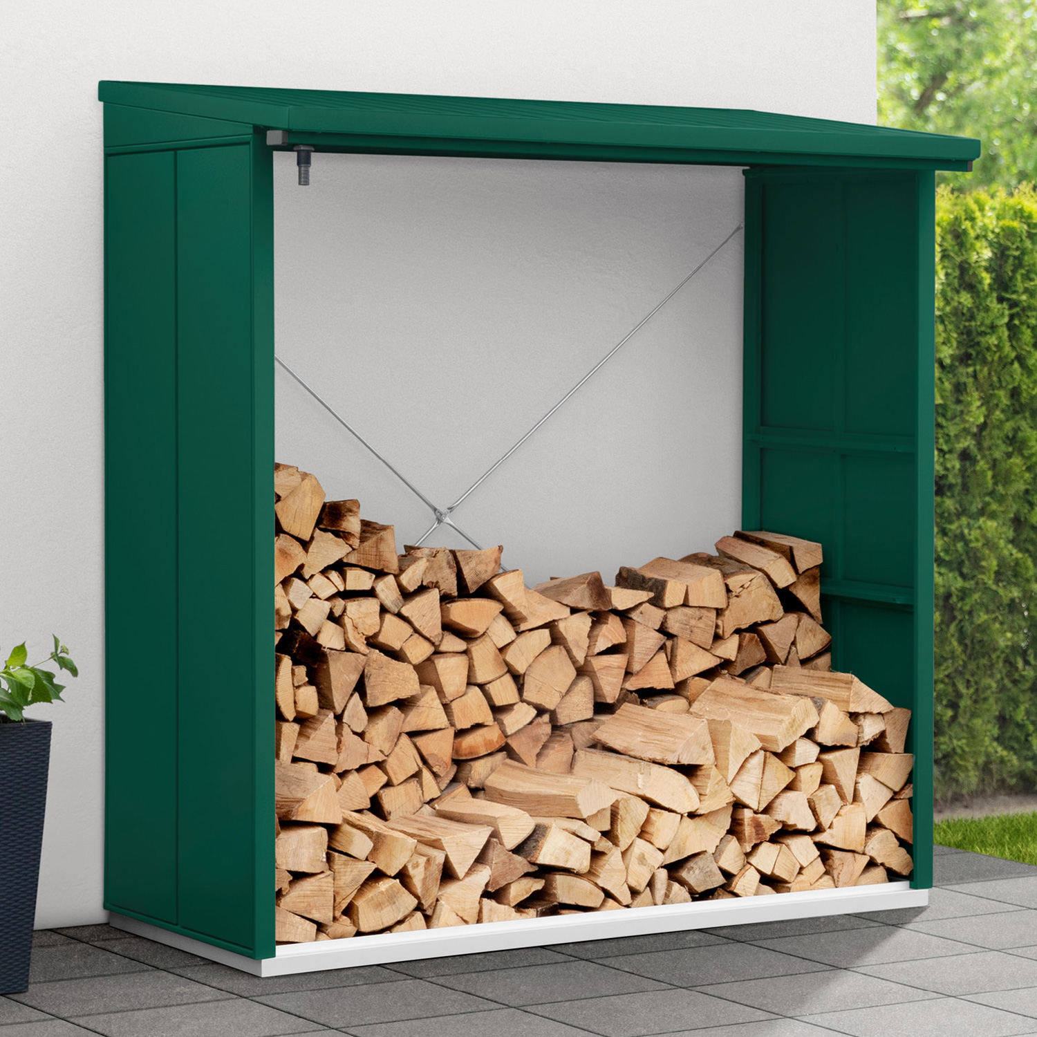 Hörmann EcostarMetall Kaminholzregal Elegant Typ 2, 181 x 103 cmmoosgrün181 x 103 x 198 cm (T x B x H)